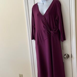 TravelSmith Faux Wrap Dress Midi Long Women’s XL Knot Detail Wine Travel